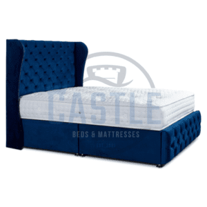 Florida luxury upholstered divan frame in blue headboard detail