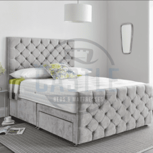 monte carlo luxury upholstered divan frame in light grey