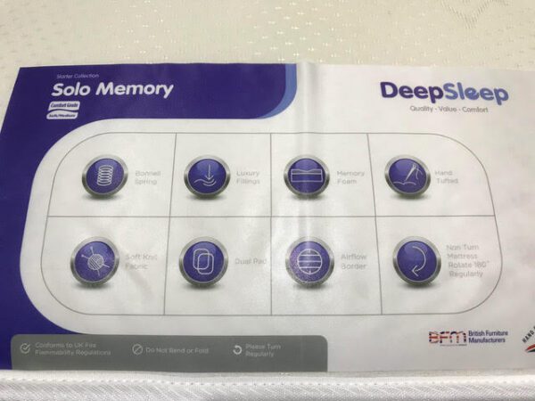 solo memory mattress label