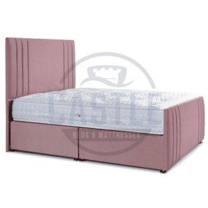 cavendish luxury upholstered divan frame in pink with high footboard detail