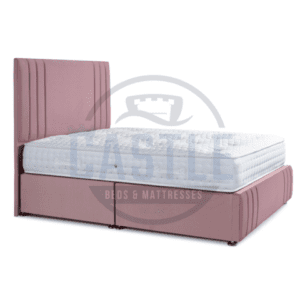 cavendish luxury upholstered divan frame in pink with low footboard detail