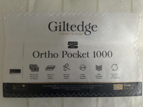 Giltedge Ortho Pocket 1000 Mattress label